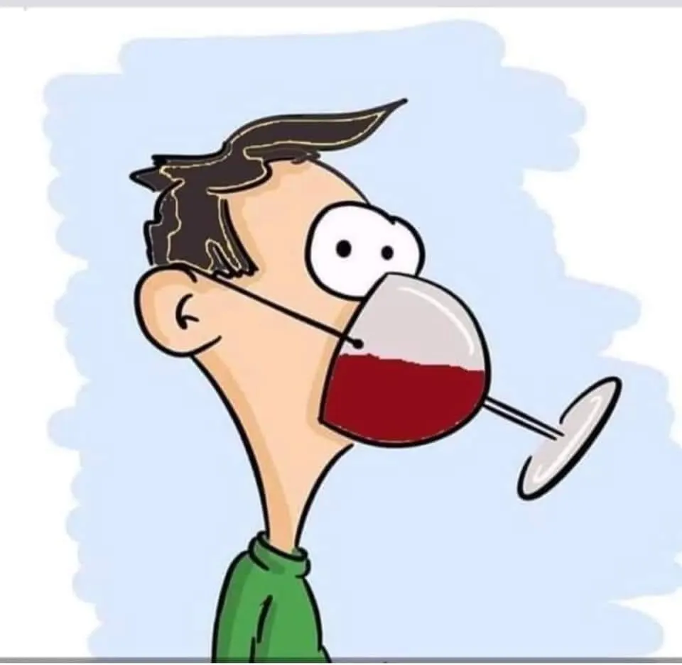 Dessin d’un personnage buvant un verre de vin rouge